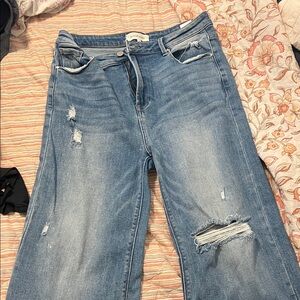 Light Blue Distressed Wide-Leg Women's Jeans